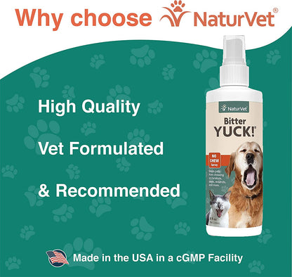 NaturVet – Bitter Yuck - No Chew Spray – Deters Pets from Chewing on Furniture, Paws, Wounds & More – Water Based Formula Does Not Sting or Stain – for Cats & Dogs