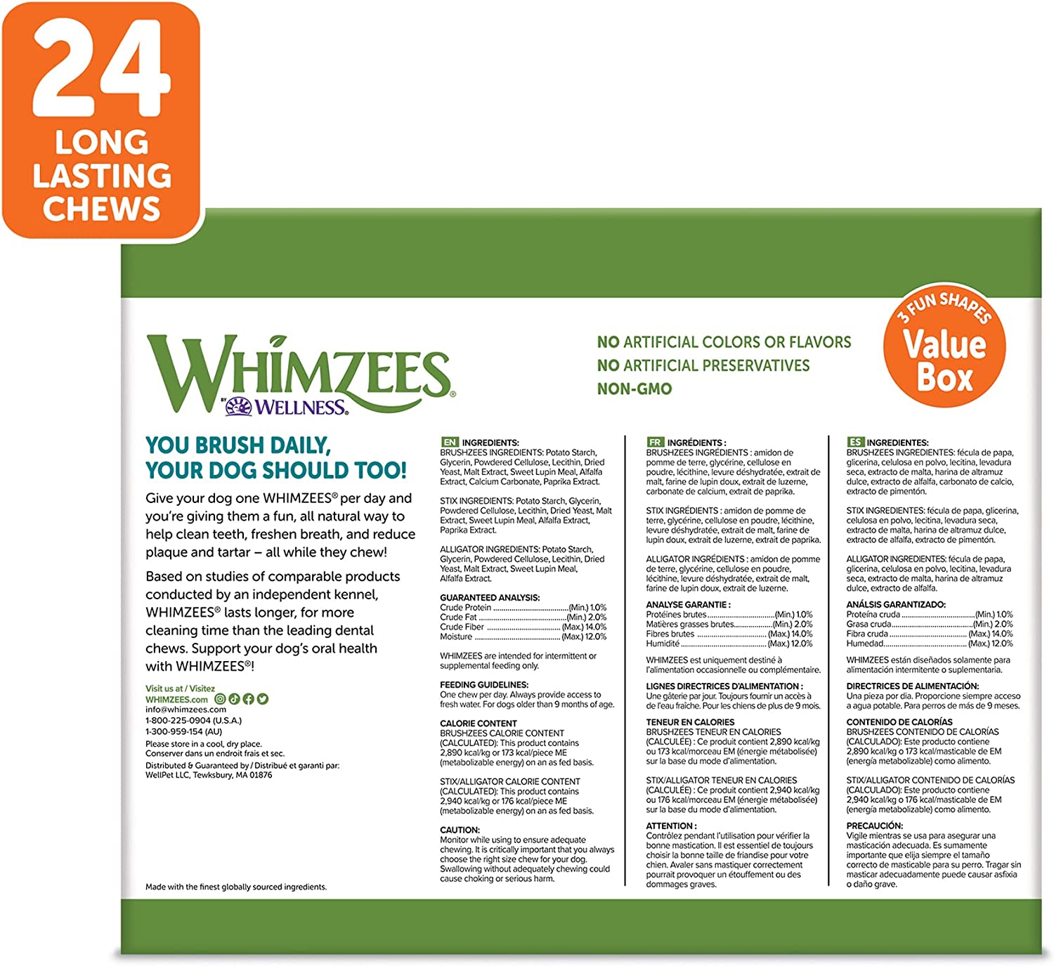 Whimzees Natural Grain-Free Dog Dental Chews, Daily Oral Care Treats, Long Lasting, Freshens Breath, Reduces Tartar & Plaque, for Large Dogs (40-60 lbs)
