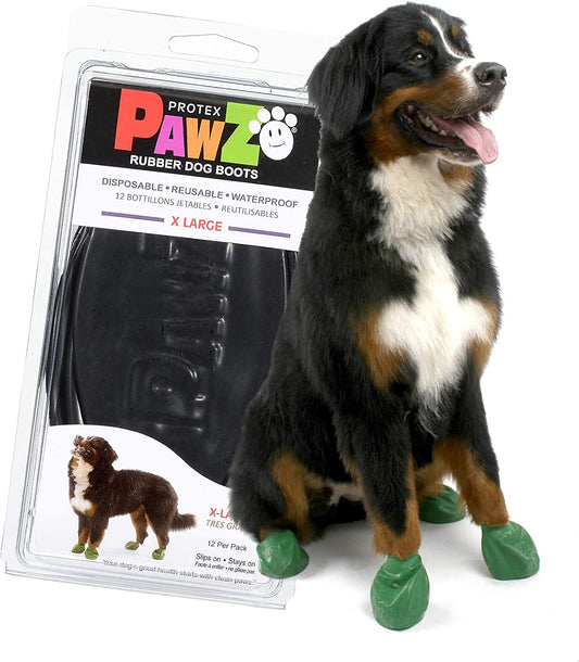 PawZ Dog Boots | Rubber Dog Booties | Waterproof Snow Boots for Dogs | Paw Protection for Dogs | 12 Dog Shoes per Pack (Black)