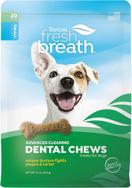 Fresh Breath by TropiClean Dental Chews for Dogs, Made in USA - Removes Plaque & Tartar