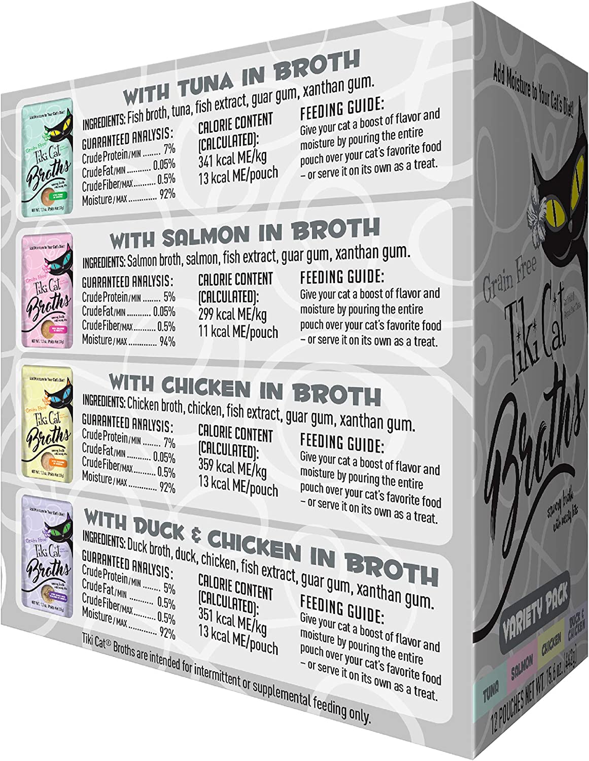 Tiki Cat Savory Broth, Grain Free Lickable Wet Food Treat, Add Moisture & Boost Flavor, 12 pouches