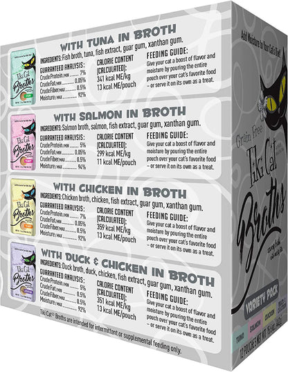 Tiki Cat Savory Broth, Grain Free Lickable Wet Food Treat, Add Moisture & Boost Flavor, 12 pouches
