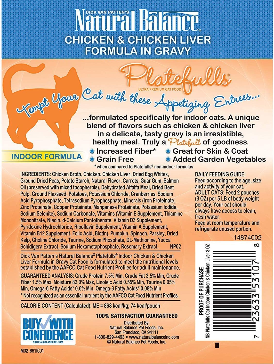 Natural Balance Platefulls Indoor Premium Adult Cat Food in Gravy | Grain-Free Food for Indoor Cats | Protein Choices Include Turkey, Salmon, Chicken, Mackerel, Duck | 3 Ounce Pouches (Pack of 24)
