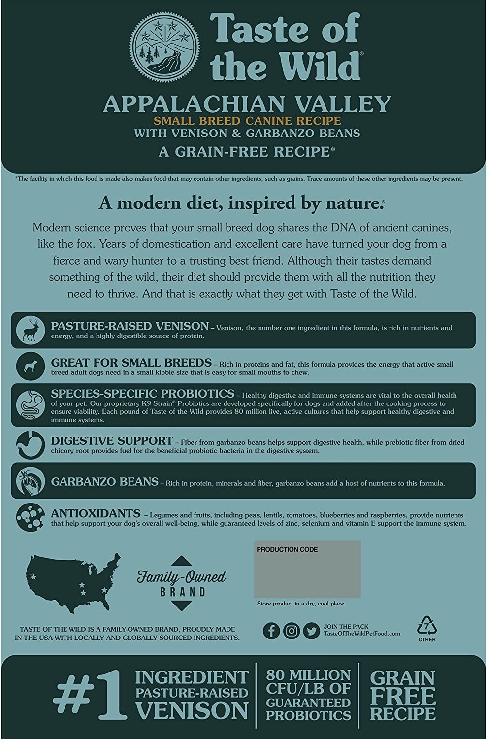Taste of the Wild Appalachian Valley Small Breed Grain-Free Recipe with Roasted Venison Dry Dog Food, Made with High Protein from Real Venison, and Guaranteed Nutrients, Vitamins and Antioxidants