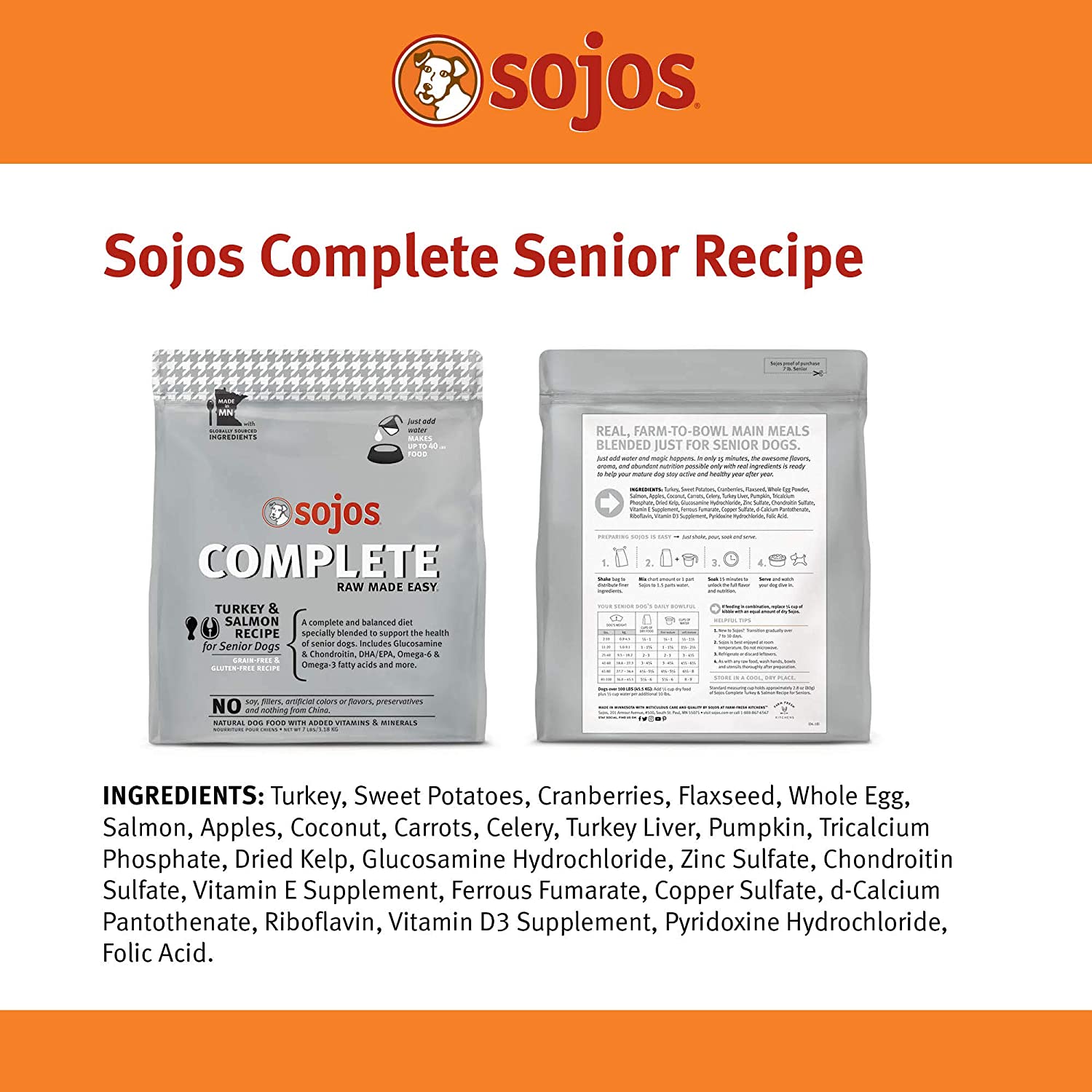 SOJOS Complete Turkey & Salmon Recipe Senior Grain-Free Freeze-Dried Raw Dog Food