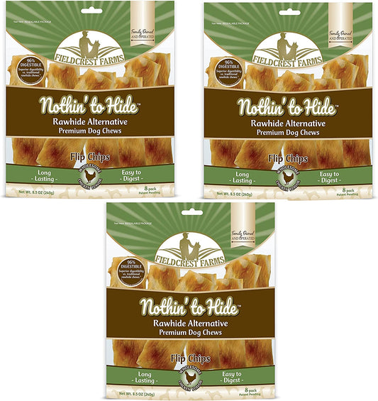 Nothin to Hide Flip Chips Dog Chews - Natural Rawhide Alternative Treats for Dogs, Chicken, Beef or Peanut Butter Flavor Snack for All Breed Dogs - 3 Pack by Fieldcrest Farms