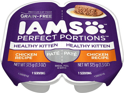 IAMS Perfect Portions Healthy Kitten Pate` Chicken Recipe (12-TRAYS =24 SINGLE SERVINGS)