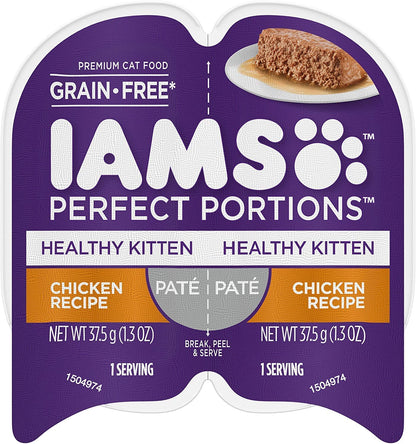 IAMS Perfect Portions Healthy Kitten Pate` Chicken Recipe (12-TRAYS =24 SINGLE SERVINGS)