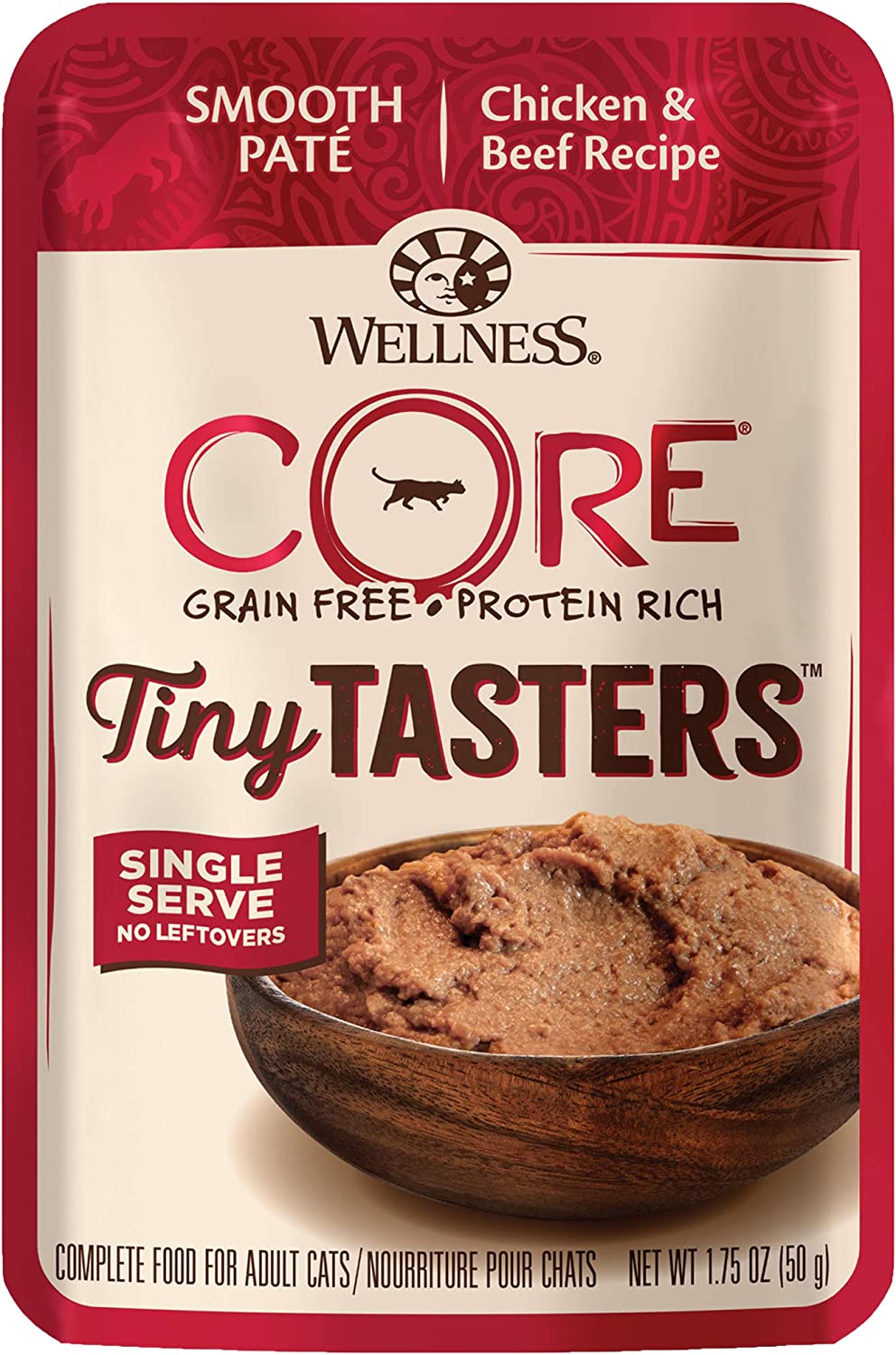 Wellness CORE Tiny Tasters Wet Cat Food, Complete & Balanced Natural Pet Food, Made with Real Meat, 1.75-Ounce Pouch, 12 Pack (Flaked, Minced in Gravy & Pate)