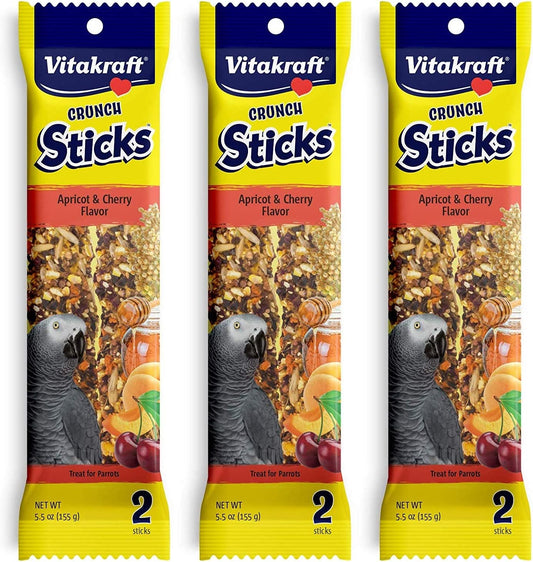 Vitakraft 3 Pack of Apricot & Cherry Crunch Sticks for Parrots, 2 Sticks Each