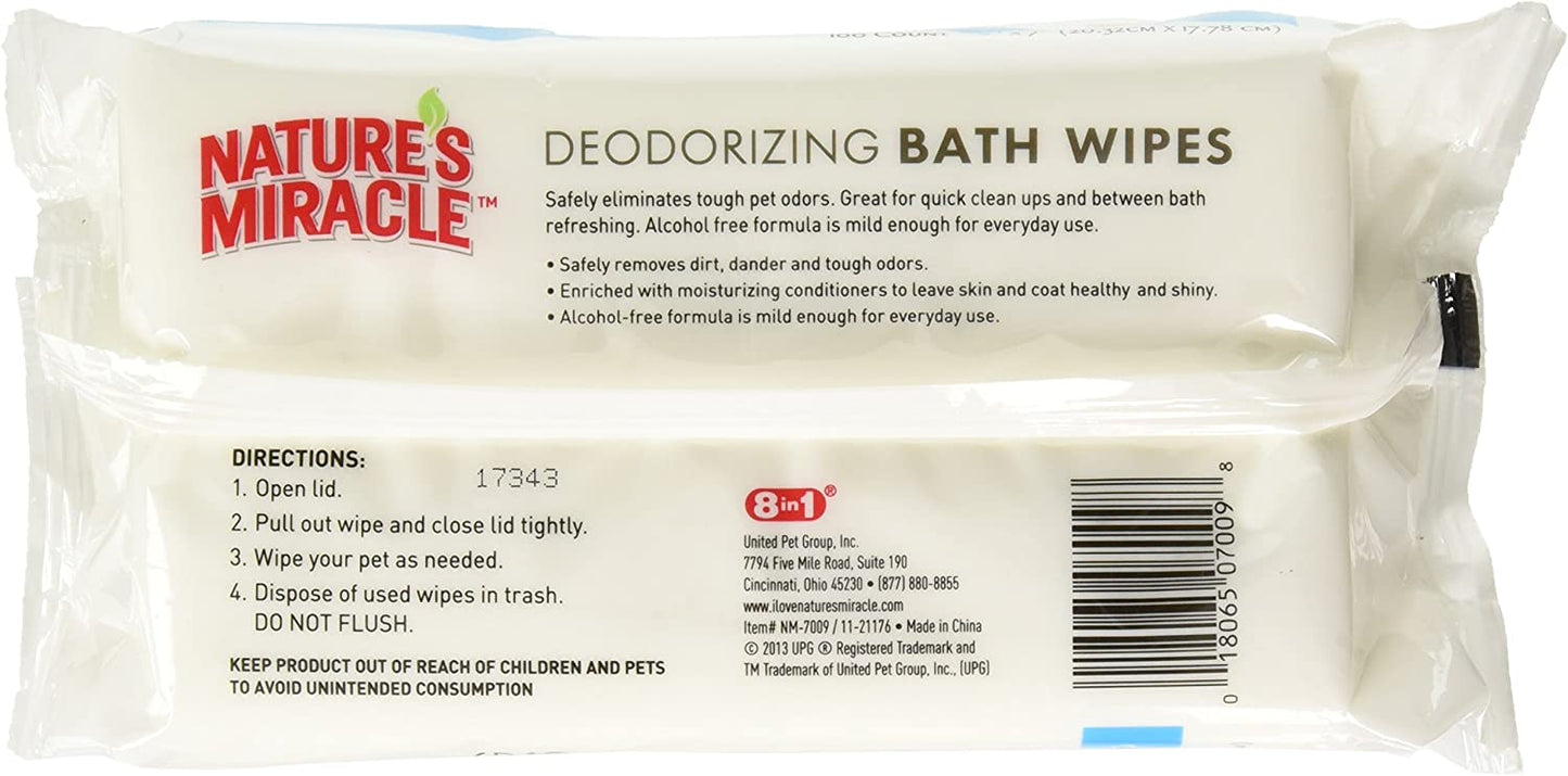 Nature's Miracle Deodorizing Bath Wipes - Spring Waters Scent - (2 Packs of 100 Count)