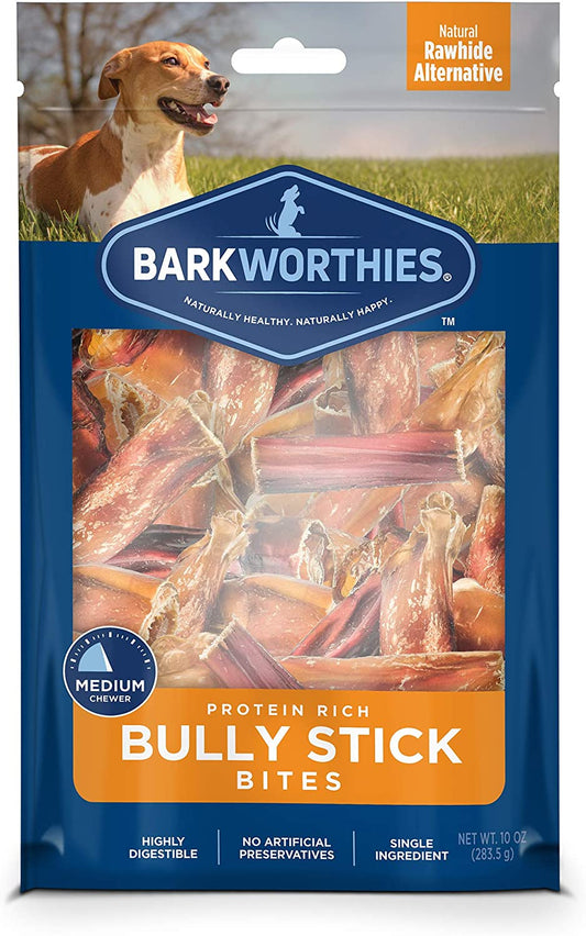 Barkworthies Protein-Rich Bully Stick Bites (10oz. Bag) - All-Natural Rawhide Alternative - Highly Digestible Dog Treat - Promotes Dental Health