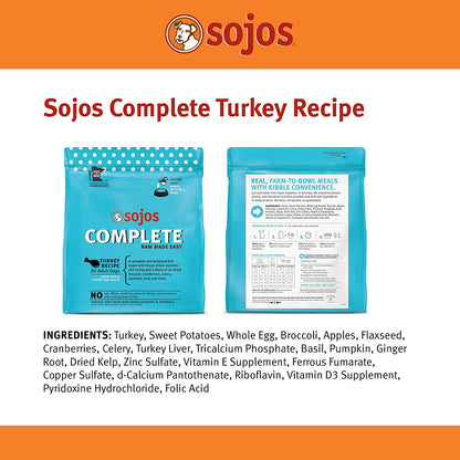 Sojos Complete Turkey Recipe Adult Grain-Free Freeze-Dried Raw Dog Food, 7 Pound Bag