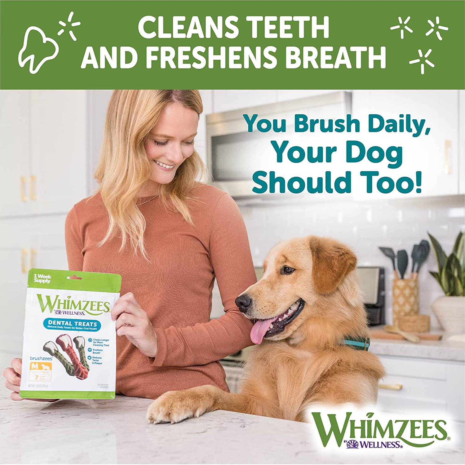 Whimzees Natural Grain-Free Dog Dental Chews, Daily Oral Care Treats, Long Lasting, Freshens Breath, Reduces Tartar & Plaque, for Medium Dogs (25-40 lbs)