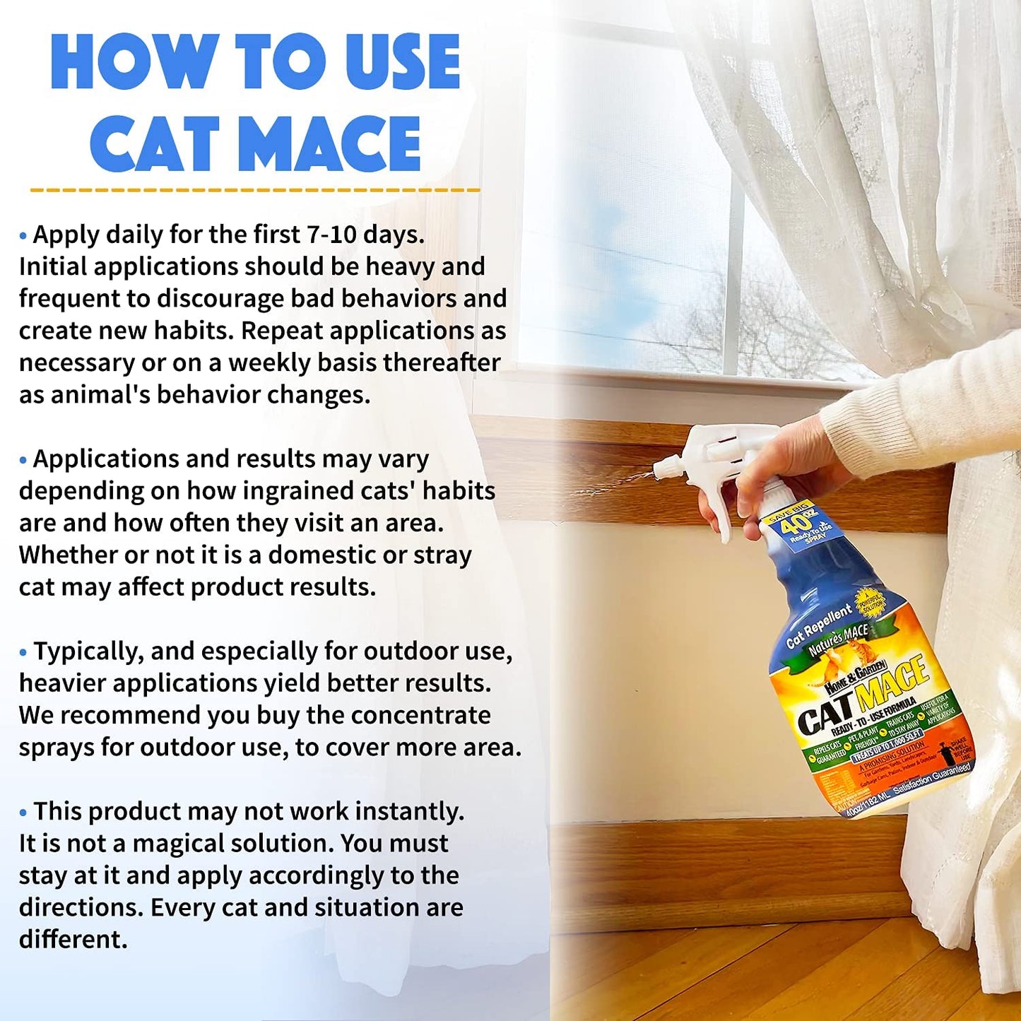 Nature's Mace Cat Repellent 40oz Spray/Treats 1,000 Sq. Ft. / Keep Cats Out of Your Lawn and Garden/Train Your Cat to Stay Out of Bushes/Safe to use Around Children & Plants