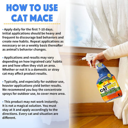 Nature's Mace Cat Repellent 40oz Spray/Treats 1,000 Sq. Ft. / Keep Cats Out of Your Lawn and Garden/Train Your Cat to Stay Out of Bushes/Safe to use Around Children & Plants