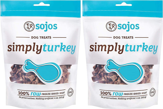 SOJOS 2 Pack of Simply Turkey Dog Treats, 4 Ounces each, 100 Percent Raw Freeze-Dried Meat, Made in the USA