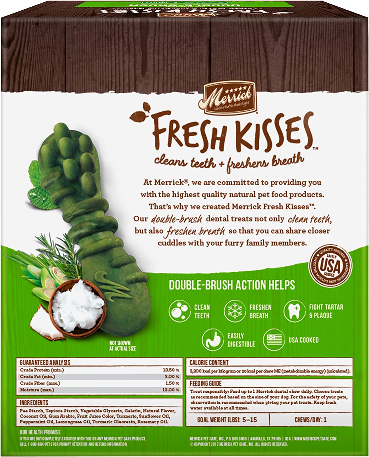 Merrick Fresh Kisses Double-Brush Dental Dog Treats, Infused with Coconut & Botanical Oils, Cleans & Freshens Breath for X-Small Dogs, 78 Dental Dog Treats/Pack (Pack of 2)