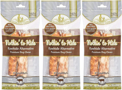 Nothing to Hide Natural Rawhide Alternative 5'' Rolls for Dogs - 3 Pack (6 Chews) Premium Grade Easily Digestible Chews - Great for Dental Health by Fieldcrest Farms