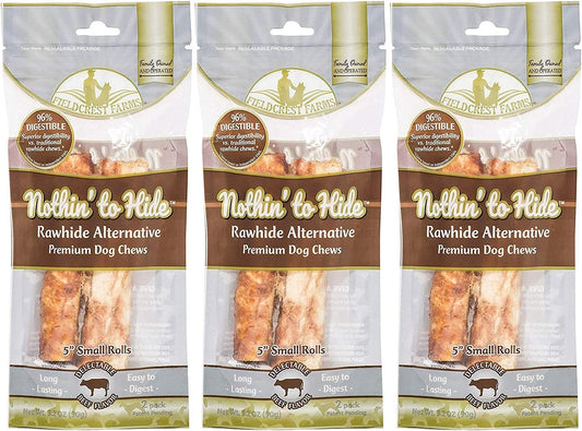 Nothing to Hide Natural Rawhide Alternative 5'' Rolls for Dogs - 3 Pack (6 Chews) Premium Grade Easily Digestible Chews - Great for Dental Health by Fieldcrest Farms