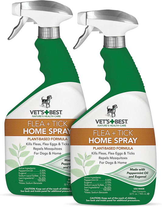 Vet's Best Natural Flea + Tick Home Spray, 32 oz Pack of 2