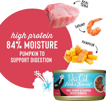 Tiki Cat Aloha Friends Grain Free Wet Cat Food for All Life Stages - Seafood with Pumpkin Recipes 3 oz. Cans (Pack of 12)