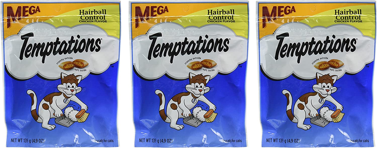 Whiskas Temptations Hairball Control Chicken Flavor Cat Treats 4.9 oz by Mars (3-Pack Bundle)