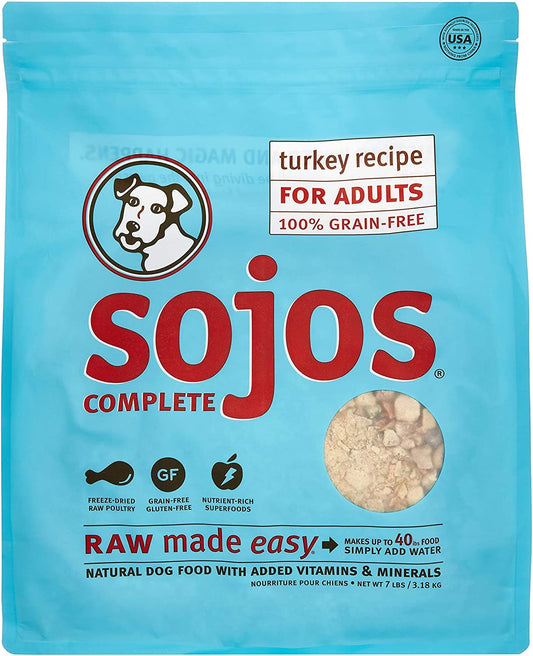 Sojos Complete Natural Raw Freeze Dried Dog Food Mix, Turkey, 7 Pound Bag