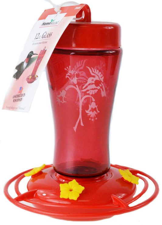 Homestead Etched Hardened Glass Hummingbird Feeder Red