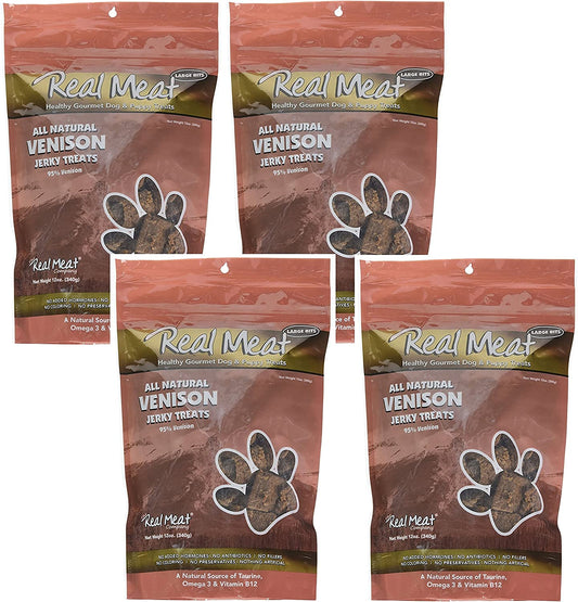 Real Meat Venison Jerky Dog Treats 12oz Pack of 4 (48oz total)