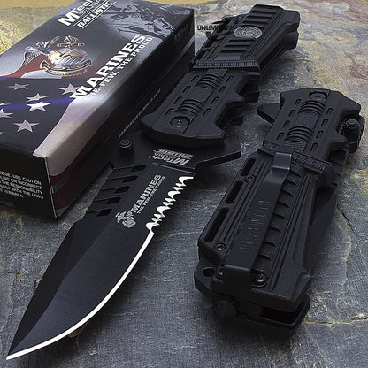 Mtech USA USMC Marines Black Spring Assisted Opening Tactical Rescue Folding Pocket Knife