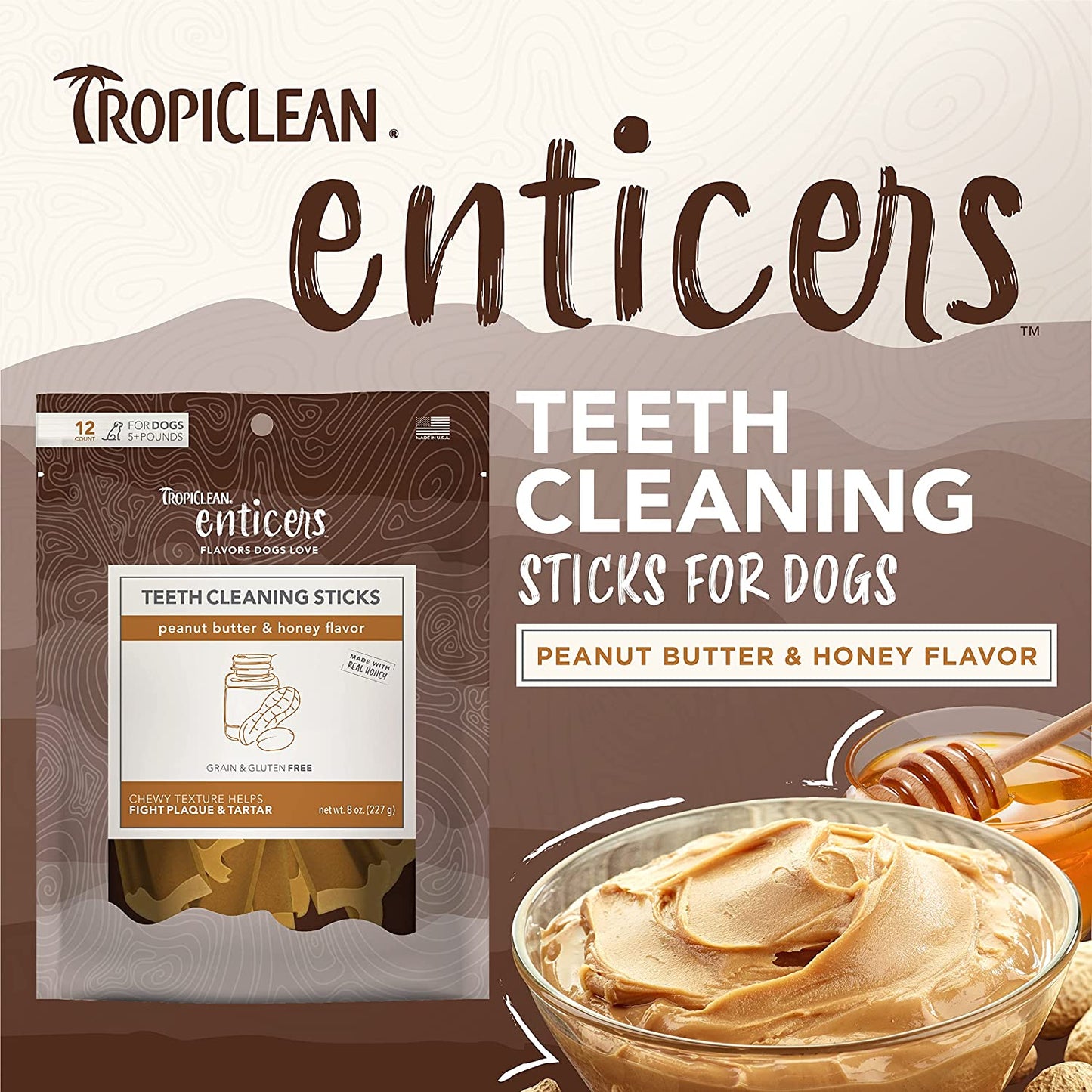 TropiClean Enticers Teeth Cleaning Sticks for Dogs Dental Treat - Cleans Teeth as They Chew