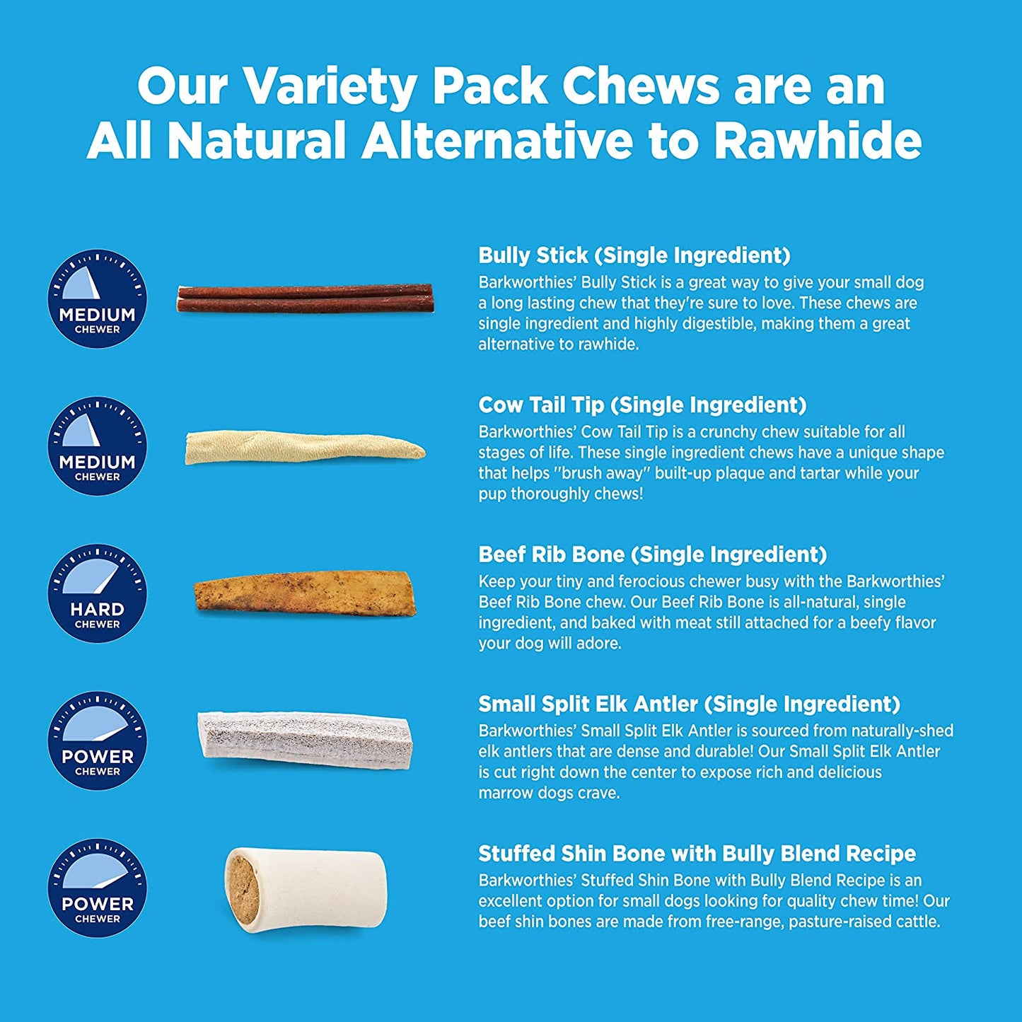 Barkworthies Healthy Dog Treats & Chews Variety Pack - Protein-Rich, All-Natural, Highly Digestible, Rawhide Alternative - Promotes Dental Health - Great Gift for All Dogs