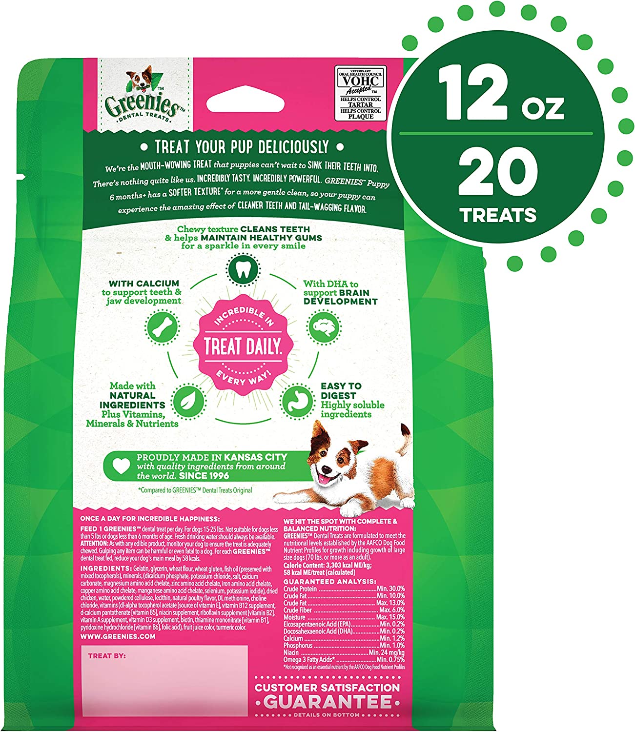 GREENIES Puppy 6+ Months Natural Dental Dog Treats, 12 oz. Pack