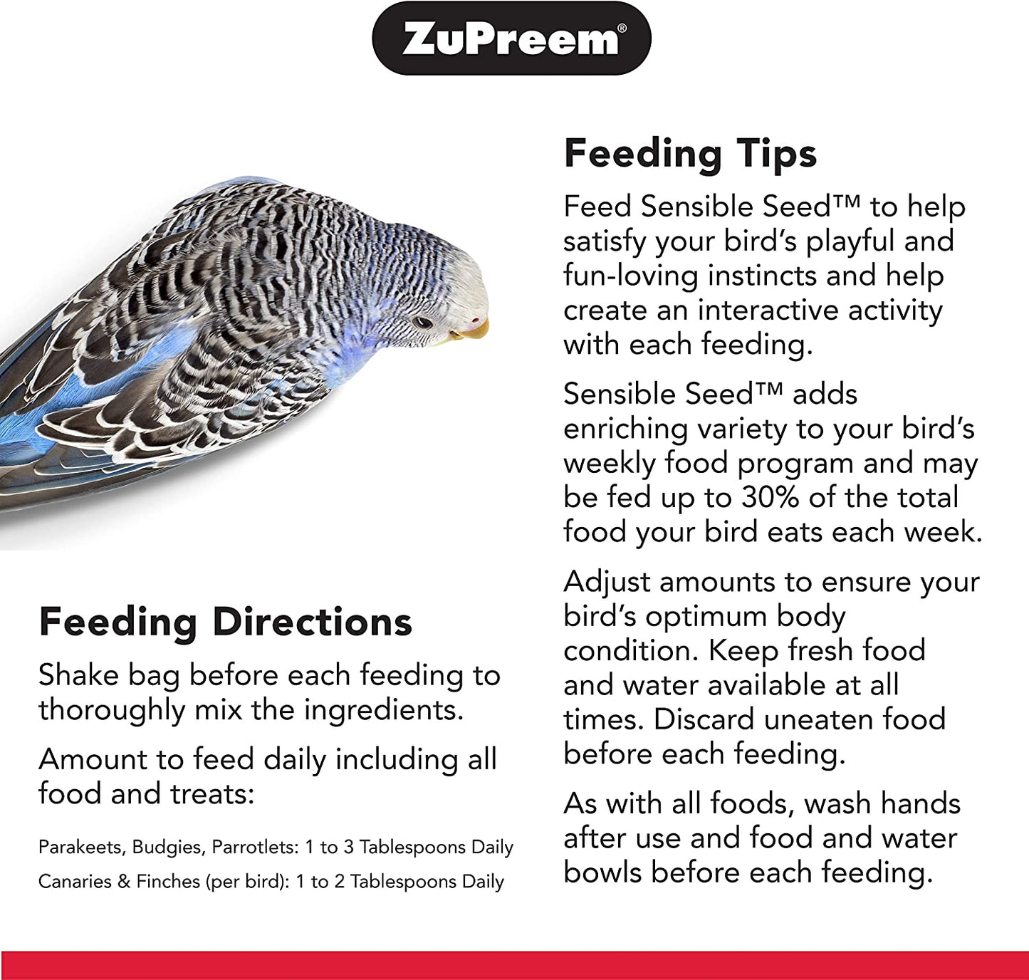 ZuPreem Sensible Seed Bird Food for Small Birds, 2 lbs.