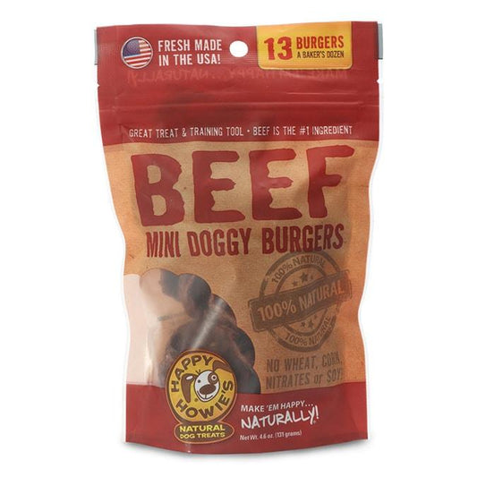 Happy Howie\'s Natural Mini Doggy Beef Burger Dog Treats Baker\'s Dozen (2-pack)