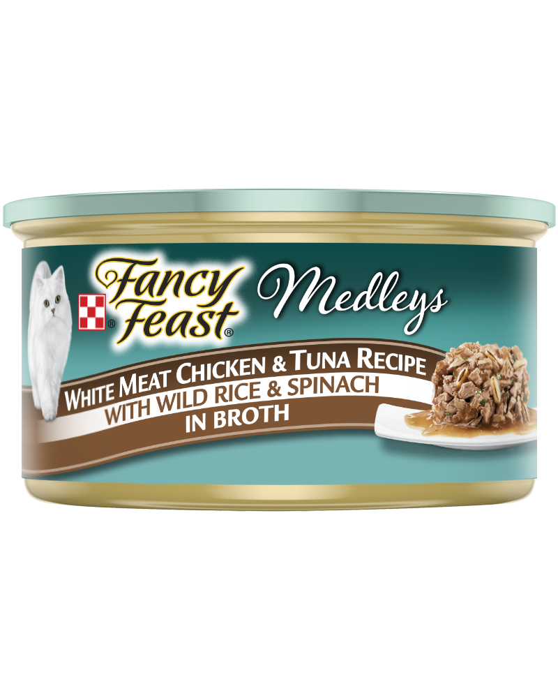 Medleys Tastemakers White Meat Chicken & Tuna Recipe with Wild Rice & Spinach in Broth by Fancy Feast