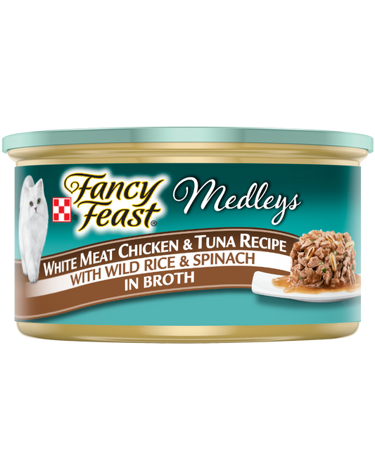 Medleys Tastemakers White Meat Chicken & Tuna Recipe with Wild Rice & Spinach in Broth by Fancy Feast